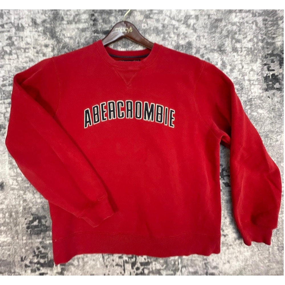 Vtg Abercrombie & Fitch Mens XL Sweatshirt 90s Arched Logo Red Distressed Hoodie